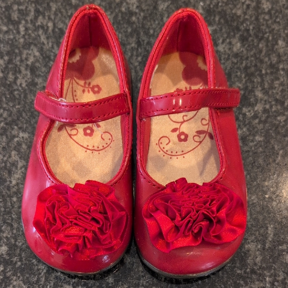 Red Kids Shoes with Floral Design